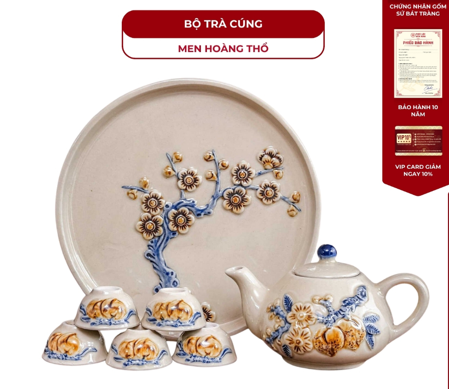 Set bát đĩa cúng cực xinh gốm sứ Bát Tràng